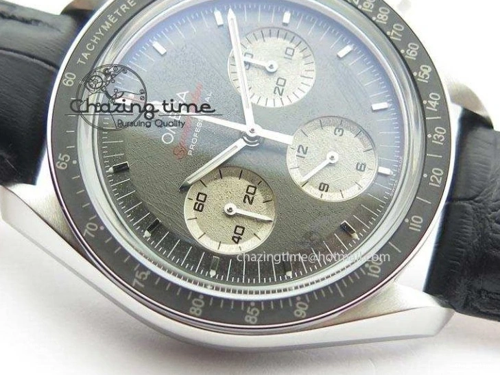 0322 Minimalist Speedmaster Apollo XVII Gray Dial On Black Leather Strap Manual Winding Chrono Movement 8222